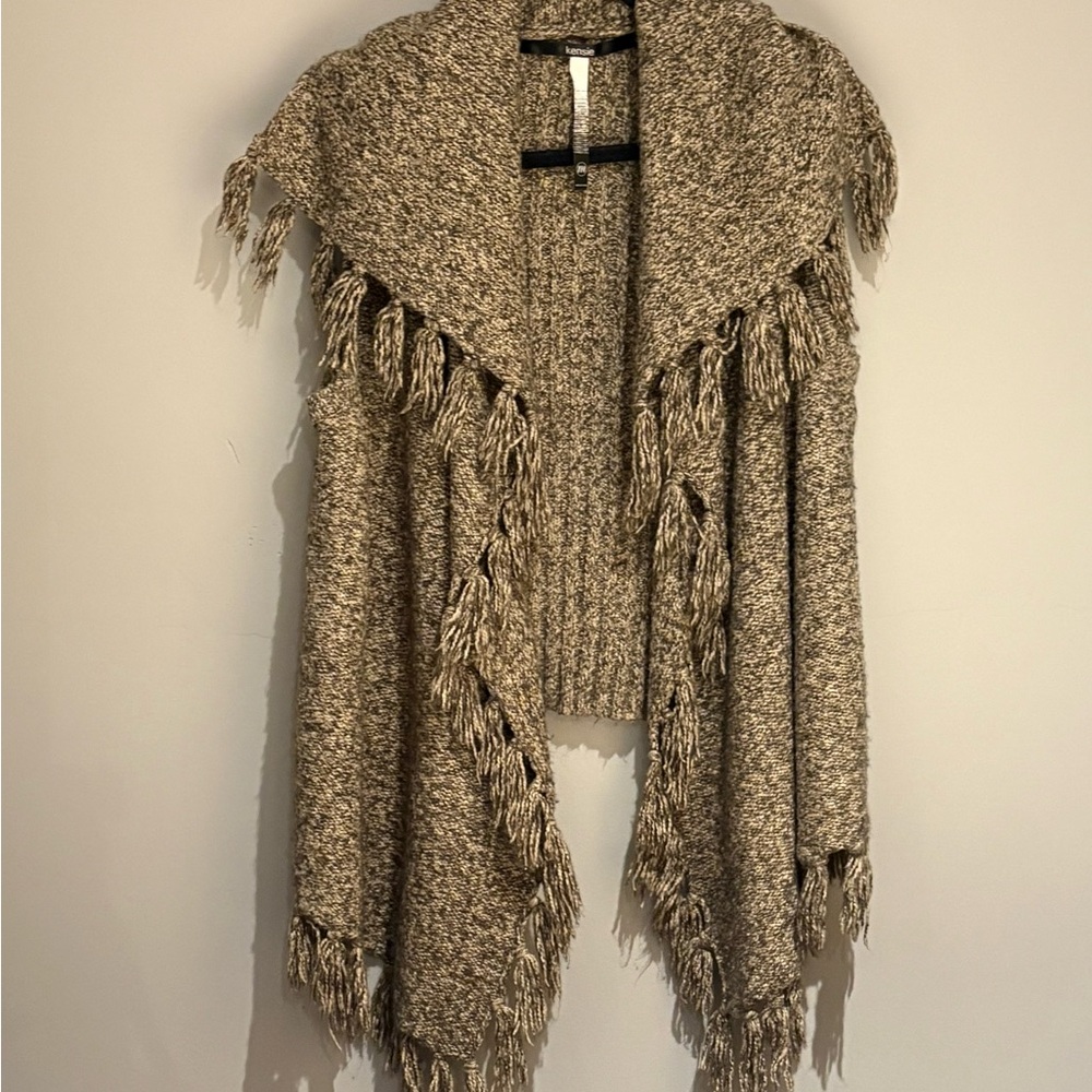 Fringed Knit Sweater - Brown Size Medium